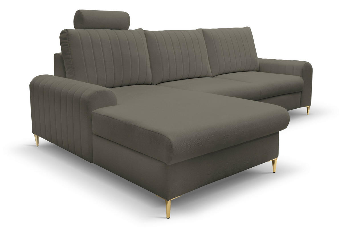 ECKSOFA VERONA L-S Grau Geflochtener Stoff mit Schlaffunktion - Grau, Holz (251/164cm) - MASSENO