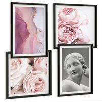 BILDER SET 4er Set - 50x50 cm & 40x60 cm Schwarzer Rahmen - Pfingstrosenskulptur einer Frau - Schwarz, Kunststoff (50/50cm) - TULUP