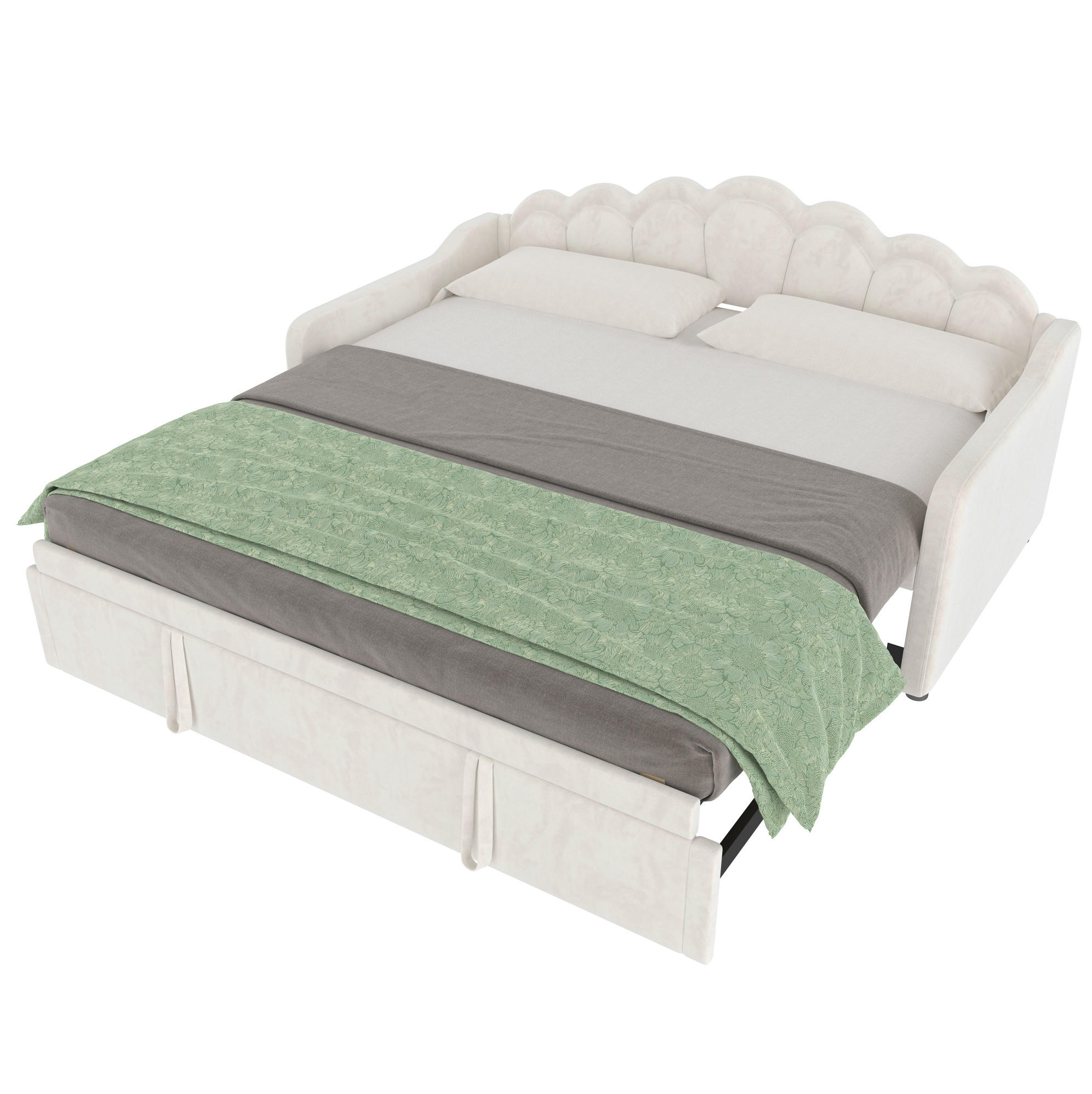 BETT 90/200 cm Beige aus Samt mit Bett und LED-Lichtleiste - Beige, Textil (90/200cm) - OKMYHOME