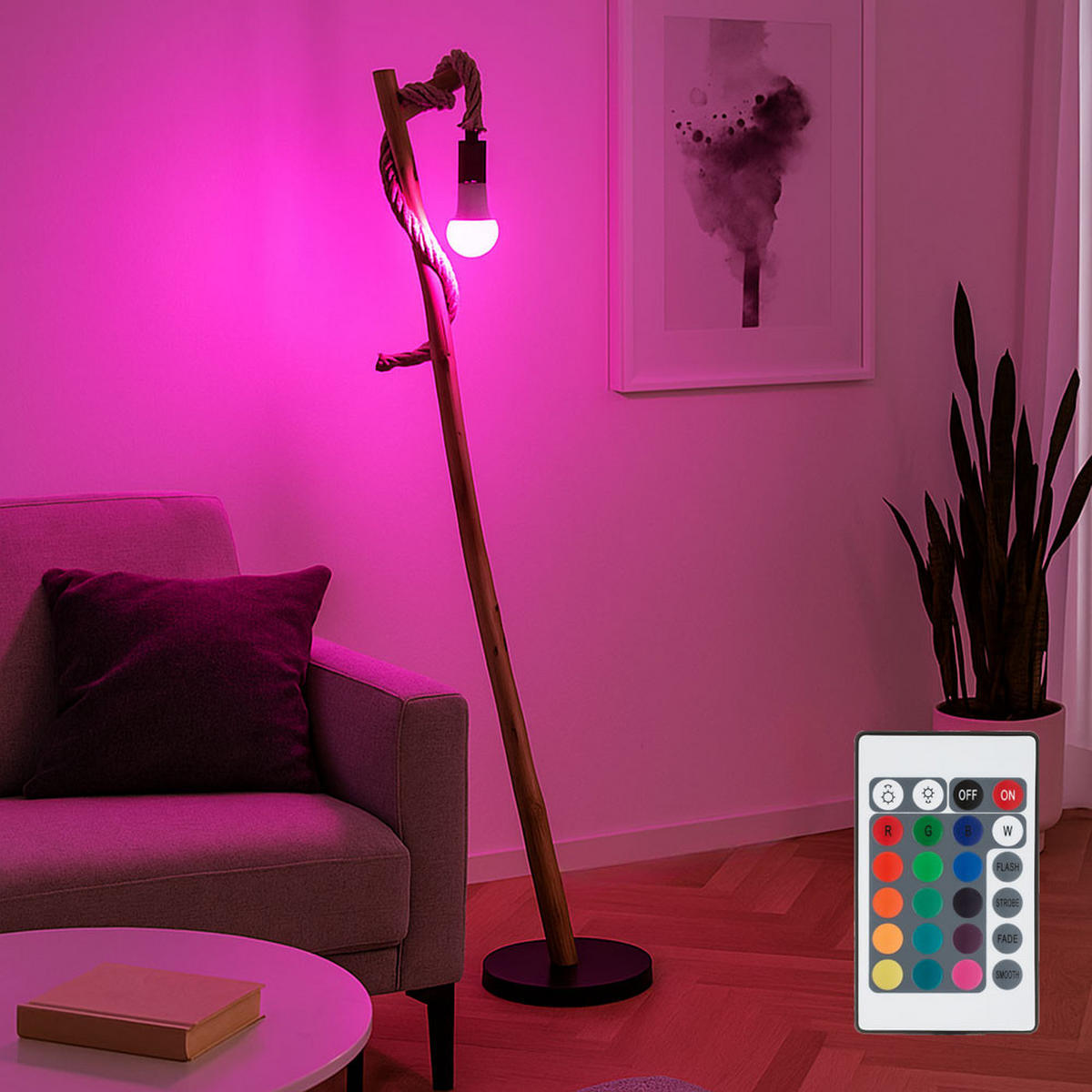 LED STEHLEUCHTE Holz Braun Metall - Braun, Holz (42.5/30/150cm) - Globo Lighting