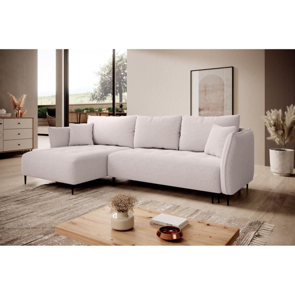 ECKSCHLAFSOFA Bari links rosa - Schwarz/Rosa, Textil (276/158cm) - Beautysofa