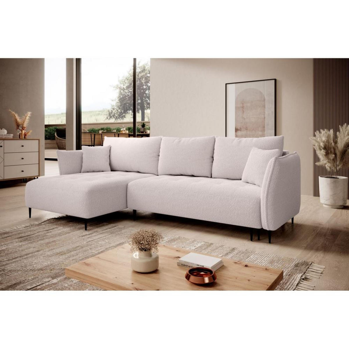 ECKSCHLAFSOFA Bari links rosa - Schwarz/Rosa, Textil (276/158cm) - Beautysofa