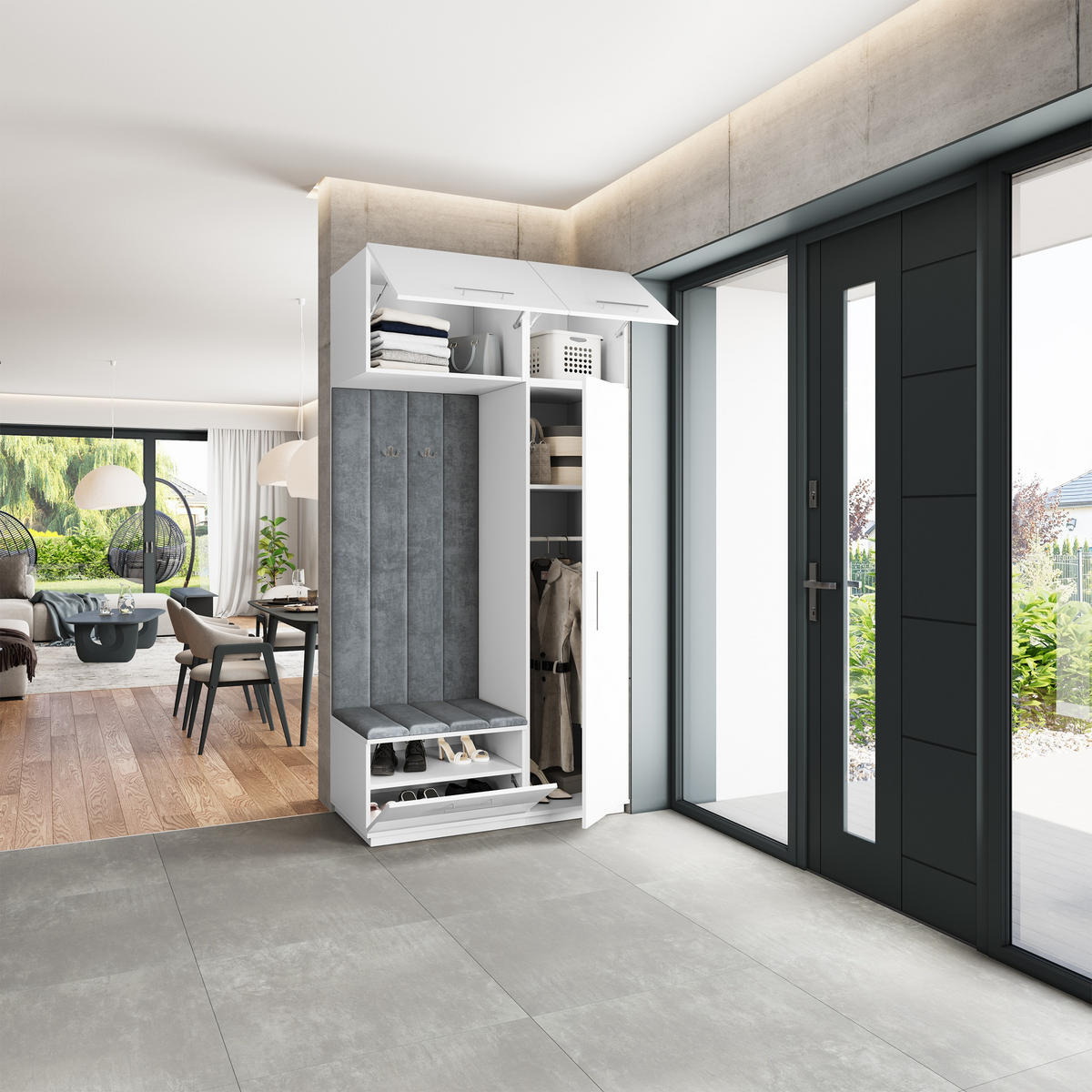 GARDEROBENSCHRANK REMA 120/240/60 cm Modern Garderobe-Set Weiß - Weiß/Grau, Holzwerkstoff (120/240/60cm) - MASSENO