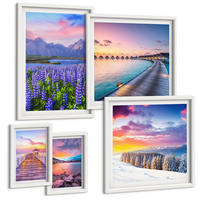 BILDER SET 5er Set - 50x50 cm & 20x30 cm & 40x60 cm Weißer Rahmen - Winterlandschaft des Pierbergs - Weiß, Kunststoff (40/60cm) - TULUP