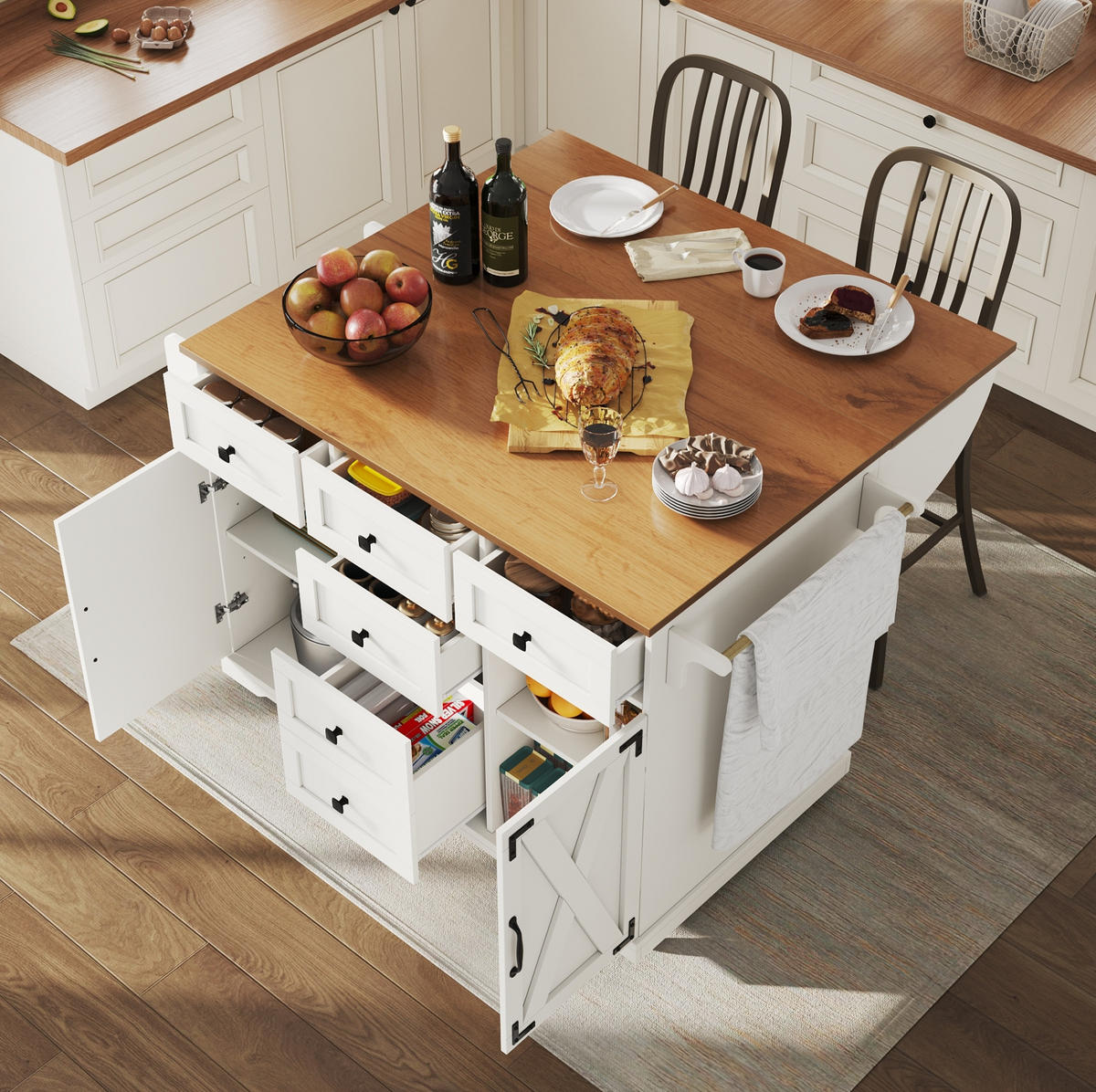 SERVIERWAGEN klappbar mit Stauraum 147 x 70 x 93 cm MDF Weiß - Weiß, Metall (70/93/147cm) - Beauniv