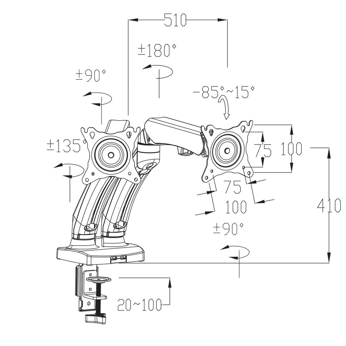 MONITORHALTER ZWEIARMIG Schwarz - Schwarz, Metall (51/102/41cm) - MCW