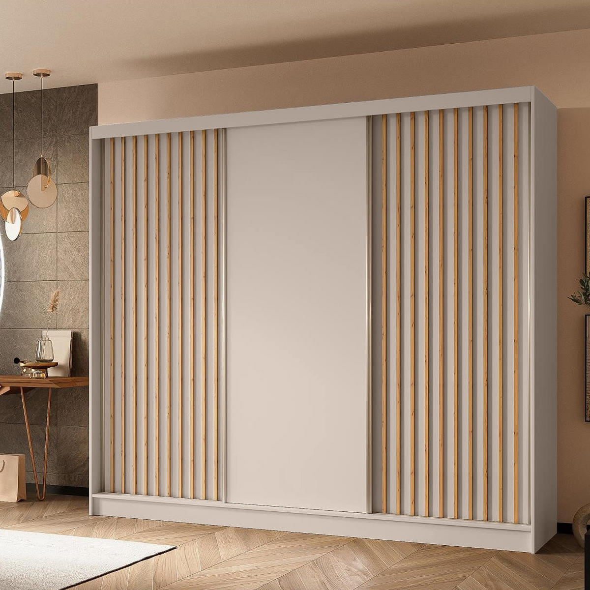 SKŘÍŇ s posuvnými dveřmi Helios 240/216/61 kašmír - kašmírová, kompozitní dřevo (240/216/61cm) - Beautysofa