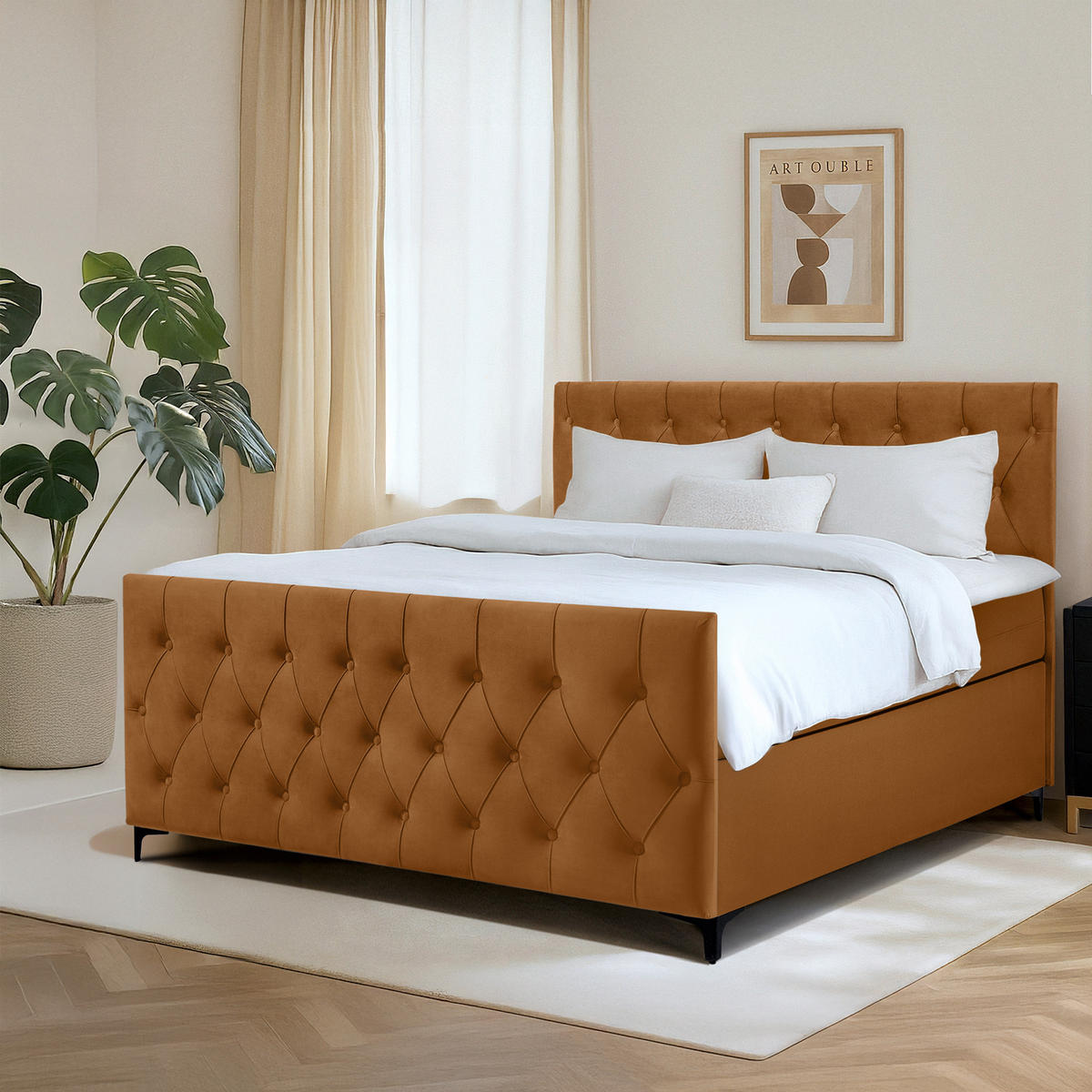 POLSTERBETT ARDEA, Rot - Rotbraun/Schwarz, Holz/Holzwerkstoff (160/200cm) - KONSIMO®