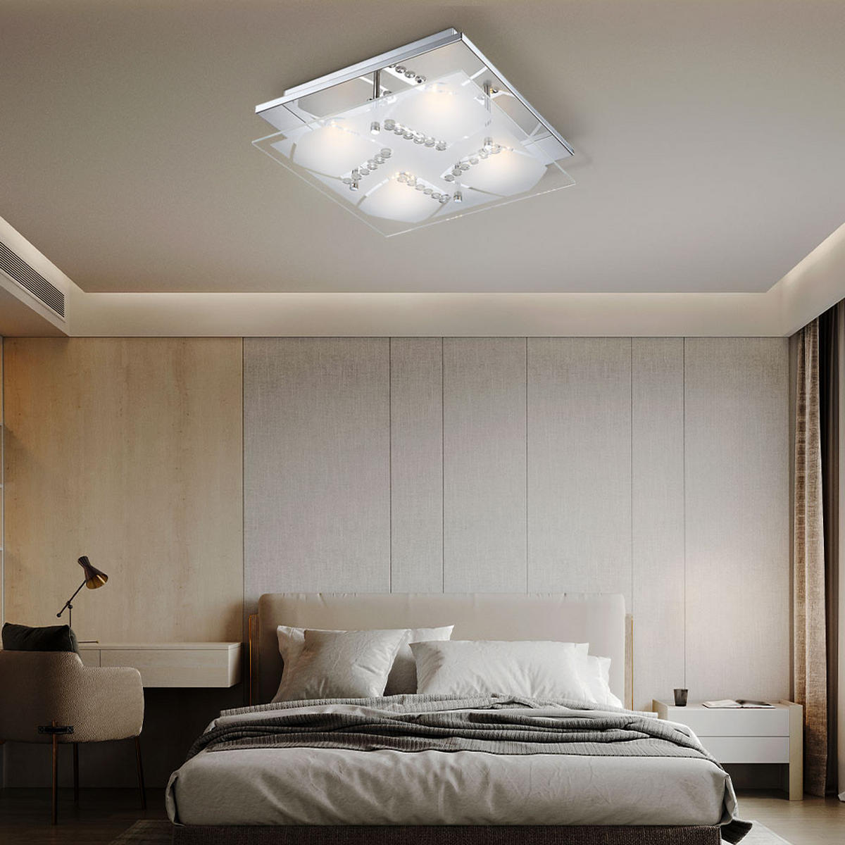 LED DECKENLEUCHTE Kristalloptik Silber Chrom - Silberfarben, Glas (30/30/8.4cm) - Globo Lighting