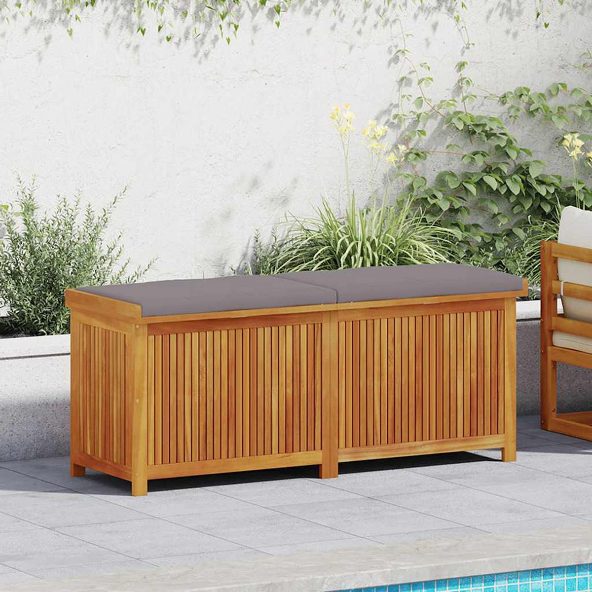 GARTENBOX mit Kissen, 150/50/60,5 cm, aus Massivholz Akazie, Dunkelgrau - Braun, Holz (50/60.5/150cm) - vidaXL