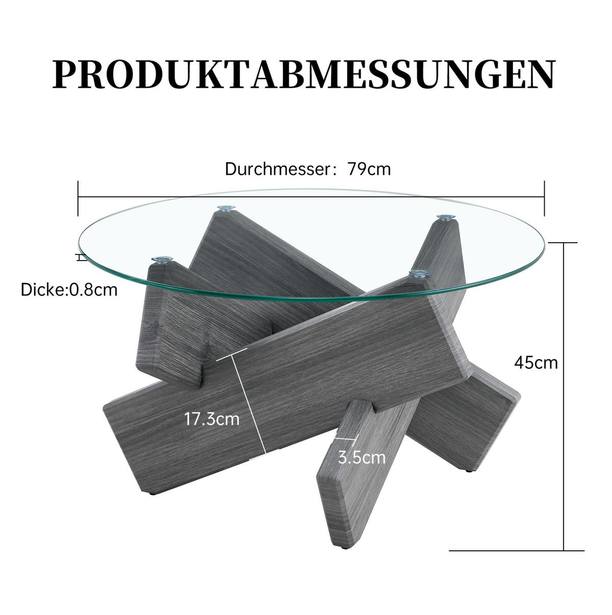 COUCHTISCH rund Ø 79 cm MDF Glas Grau Transparent - Transparent, Glas (79/79/45cm) - Meubliv