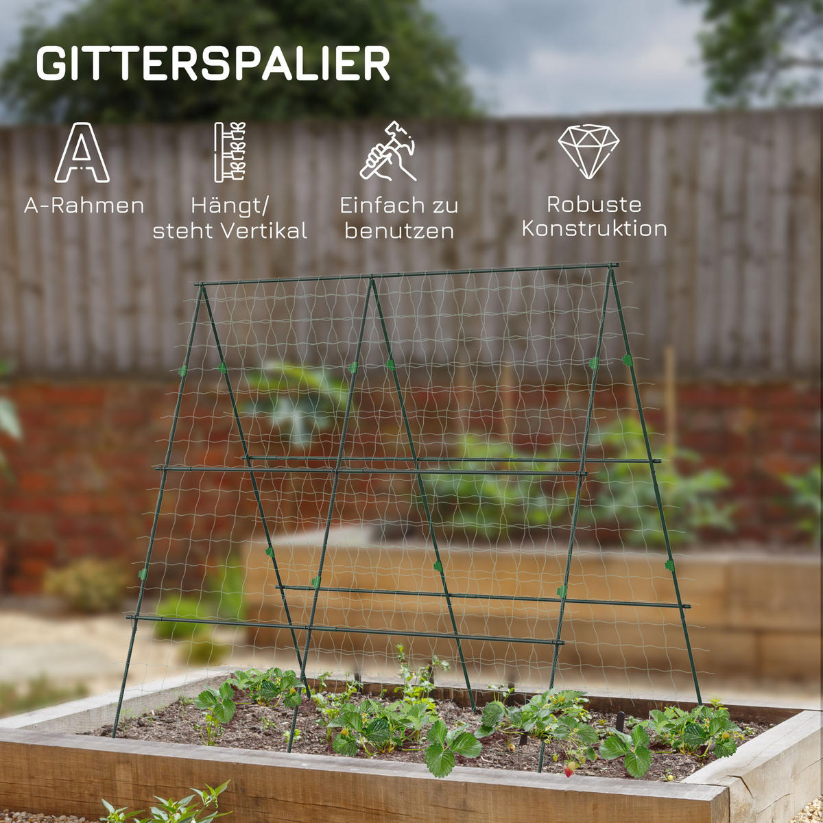 VERSTELLBARES Pflanzengitter, Grün, 180 x 100 x 180 cm - Grün, Kunststoff/Metall (100/180/180cm) - Outsunny