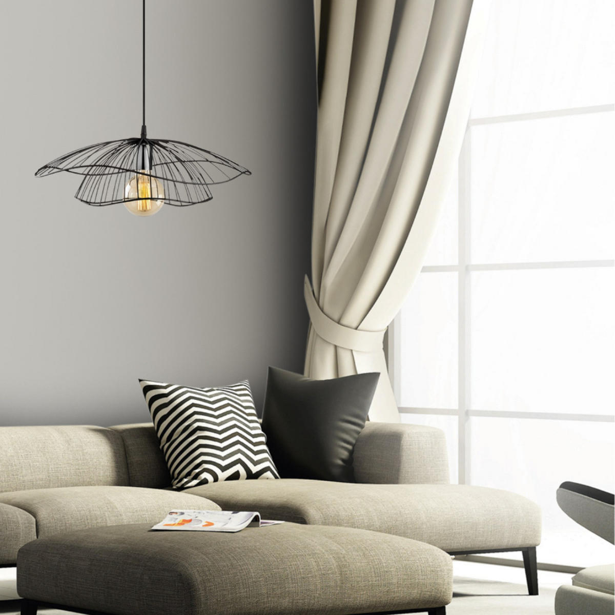 HÄNGELEUCHTE lola farbe schwarz 40w - Schwarz, Metall (50/50/111cm) - Concept Usine