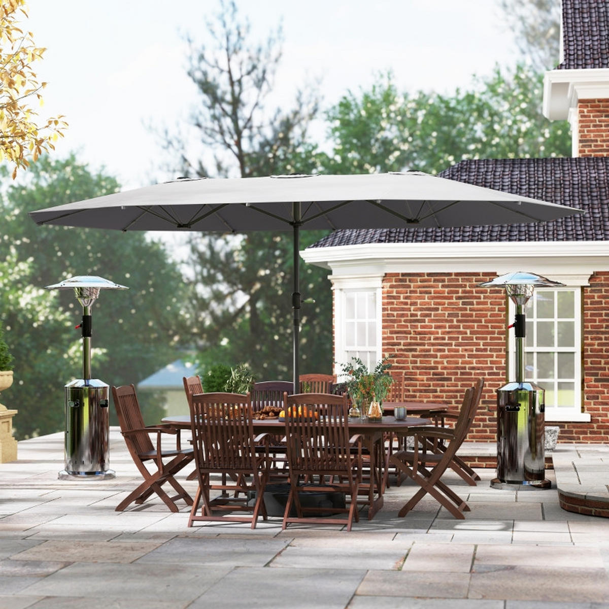 DOPPELSONNENSCHIRM 436x260 cm UV Schutz grau - Dunkelgrau, Textil (436/260cm) - LEBENLANG