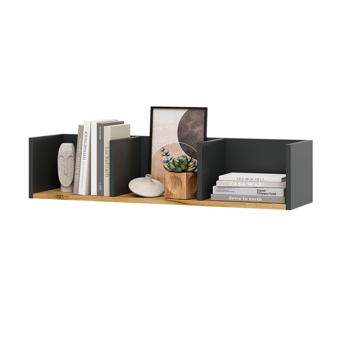 WANDREGAL Tomy Anthrazit/Goldkraft Eiche 90 x 20 cm - Honigeiche/Anthrazit, Holzwerkstoff (90/20/24cm) - Vicco