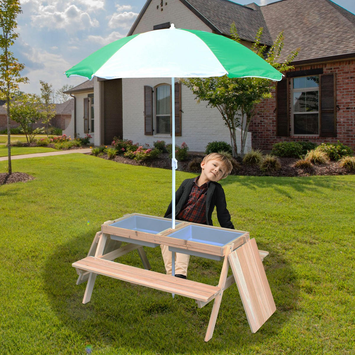 KINDERSITZGRUPPE EDI Holz mit Sonnenschirm - Naturfarben, Holz - Coemo