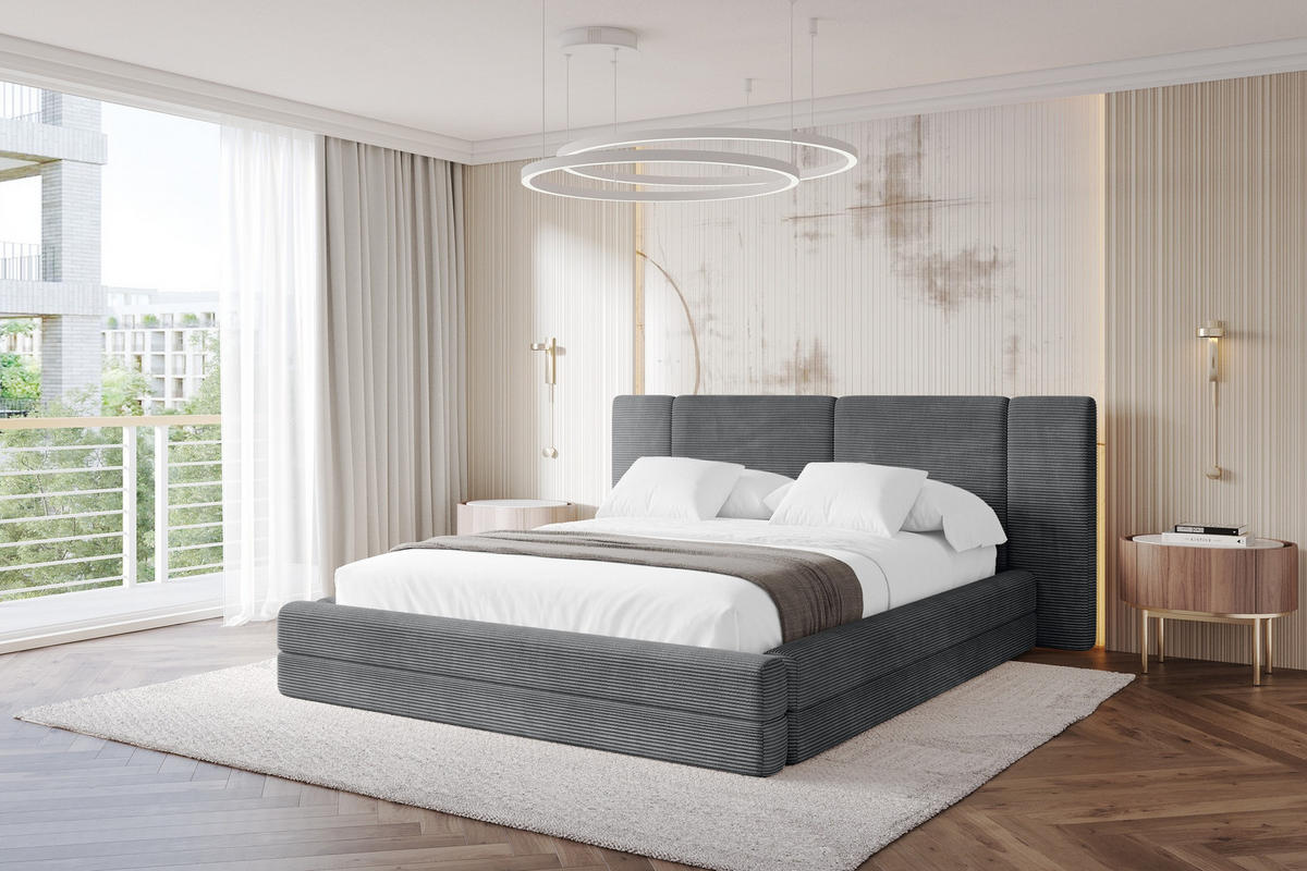 POLSTERBETT mit Bettkasten und Lattenrost, Boxbett ohne Matratze - TEVO 140x200 Dunkelgrau - Graphitfarben, Holzwerkstoff/Textil (140/200cm) - ALTDECOR