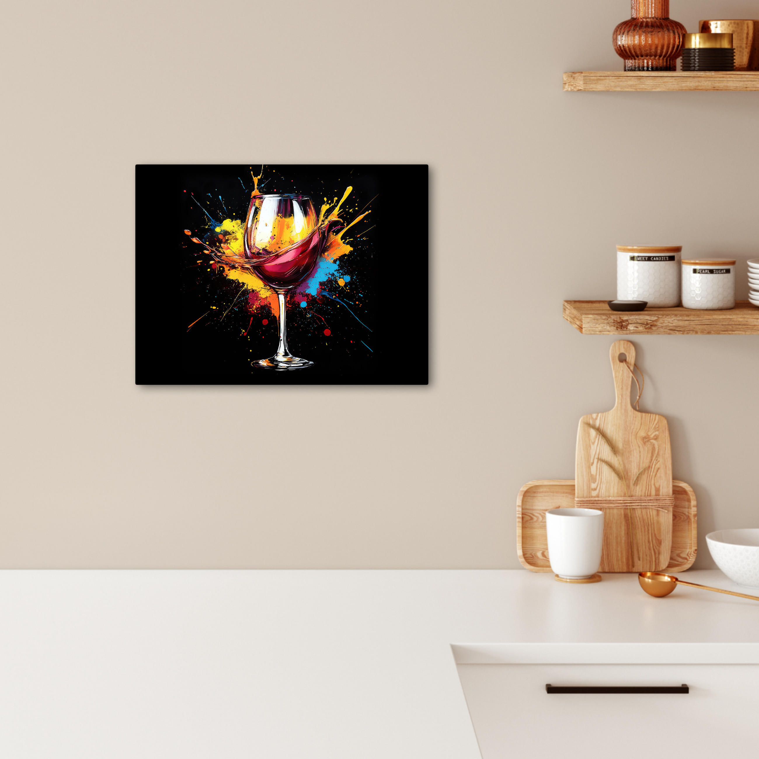 LEINWANDBILD Wein - Glas - Graffiti - Getränk - Rot - Farbe 40x30 cm - Weinrot, Textil (40/30cm) - MuchoWow