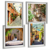 BILDER SET 4er Set - 50x50 cm & 40x60 cm Silberner Rahmen - Charmante Straßen und Pizza - Silberfarben, Kunststoff (50/50cm) - TULUP