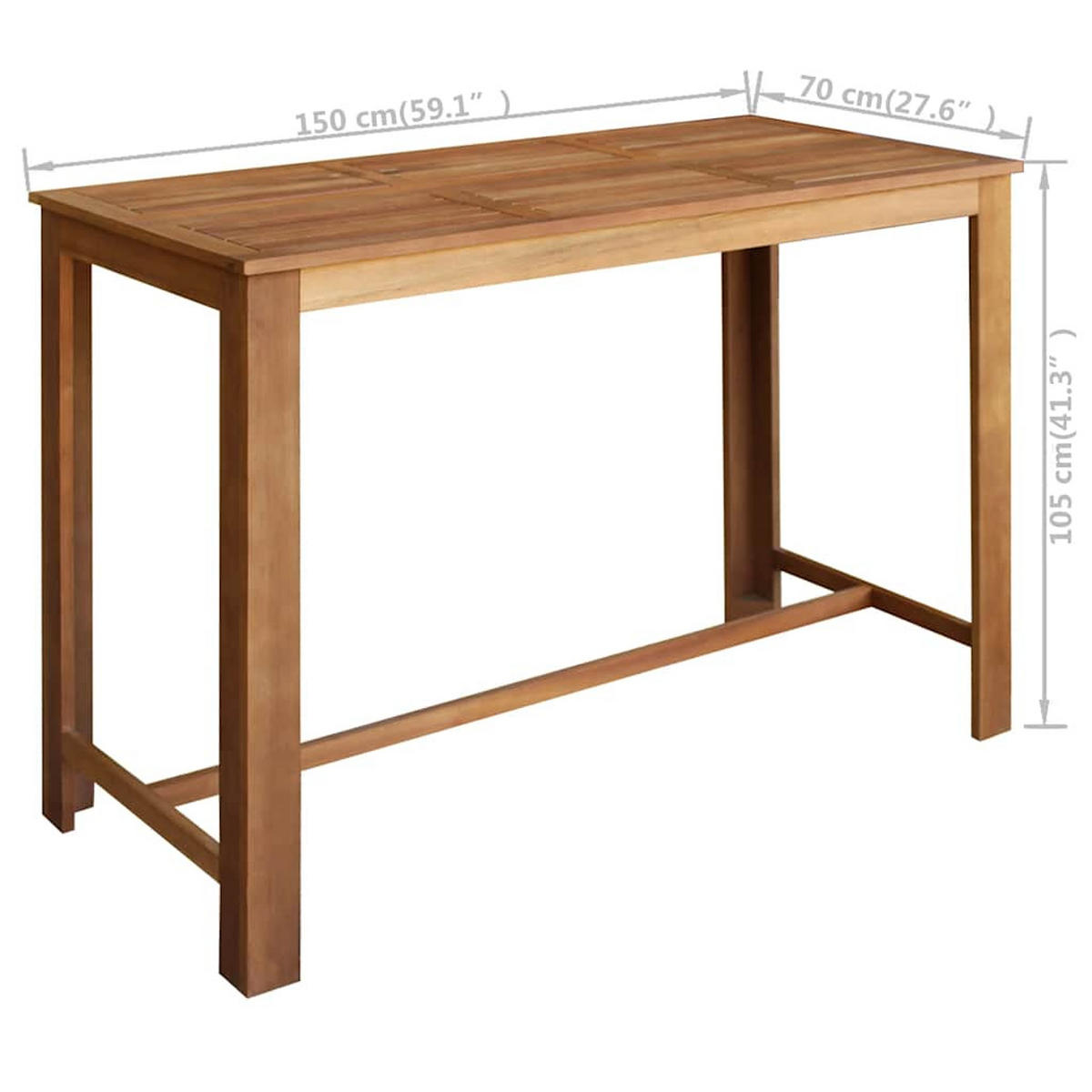 BARTISCH Massivholz Akazie 150/70/105 Cm - Braun, Holz (150/70/105cm) - vidaXL