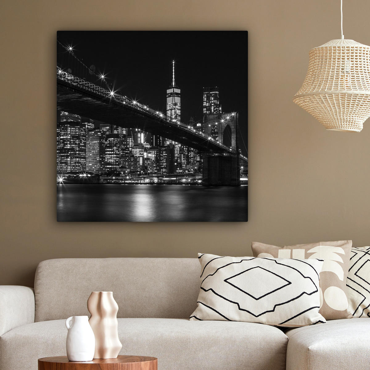LEINWANDBILD New York - Brooklyn - Brücke 90x90 cm - Schwarz, Textil (90/90cm) - MuchoWow