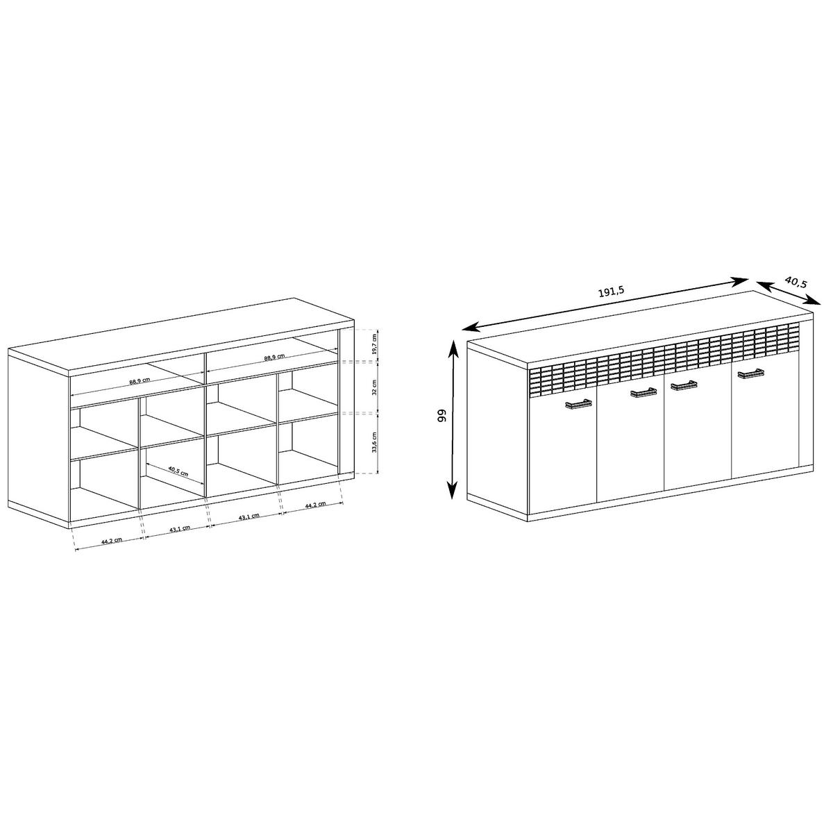 SIDEBOARD BALESTRAND N9 Dekorative Front Eiche - Eichefarben/Silberfarben, Glas/Holzwerkstoff (192/99/41cm) - Komodee
