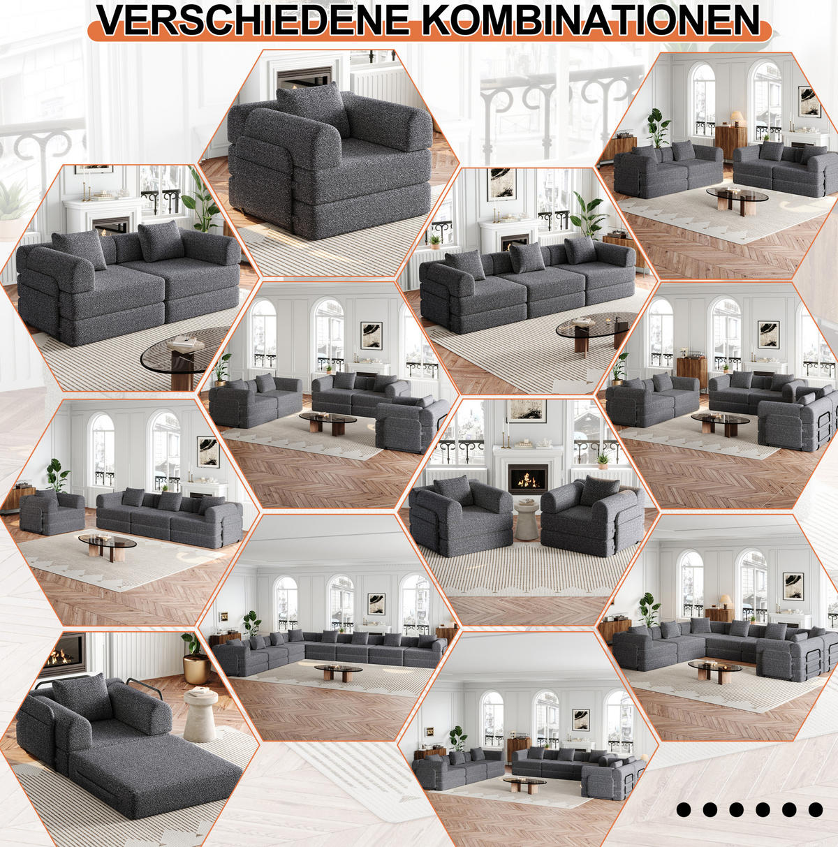 SCHLAFSOFA Chenille 2-in-1 mit Armlehnen-Ablagefach Grau - Grau, Textil (274/69.8/91.4cm) - OKWISH
