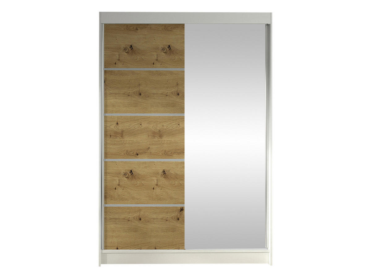 SCHWEBETÜRENSCHRANK Lino III - Weiß/Eiche Artisan, Holzwerkstoff/Metall (120/200/58cm) - MIRJAN24