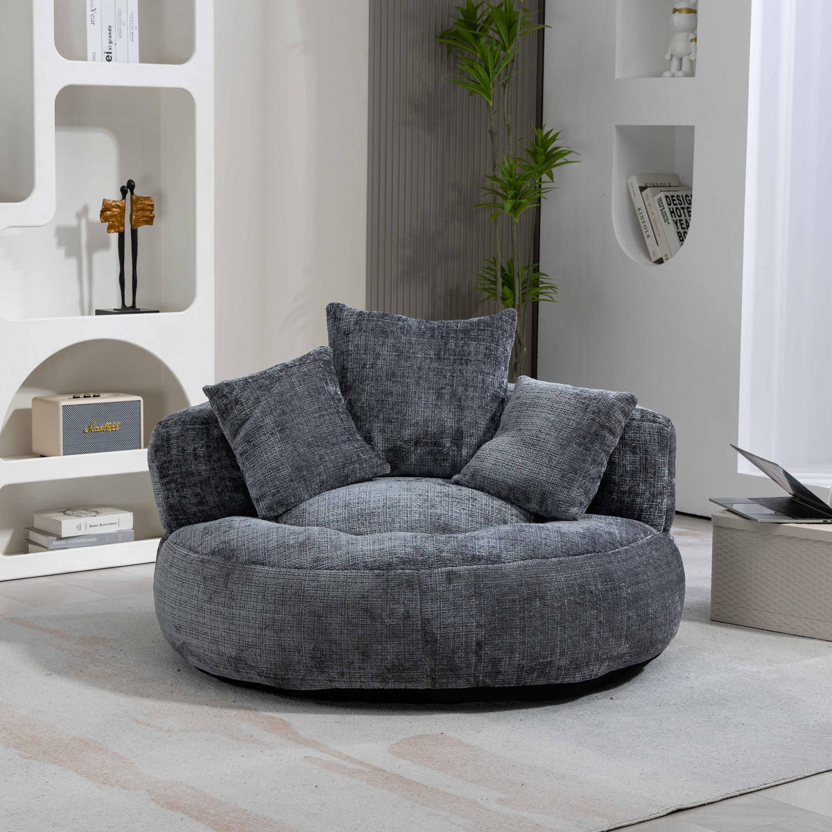 SITZSACK Chenille, Sofa mit 3 extra Kopfkissen,Grau - Grau, Textil (108/52/108cm) - LVHOM