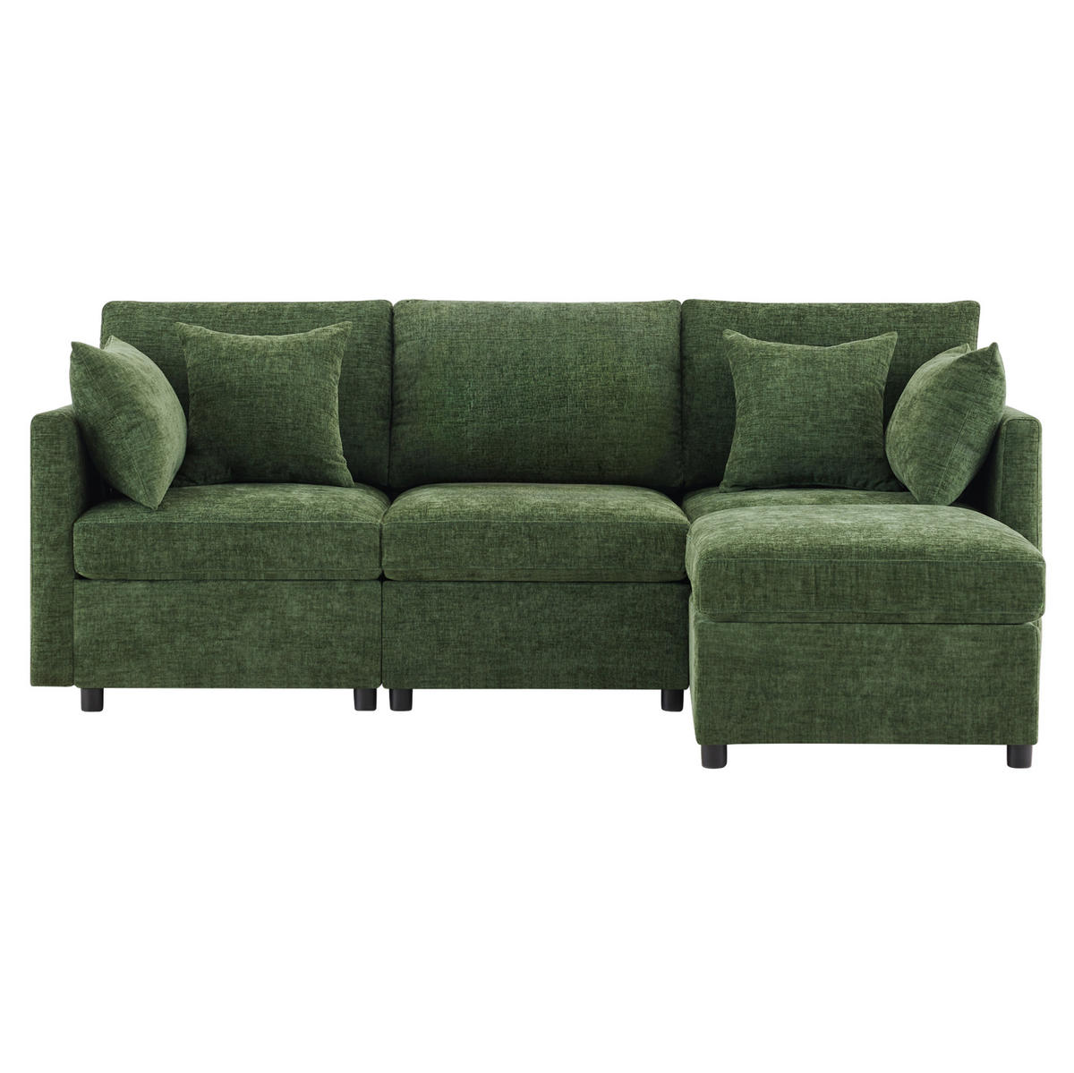 ECKSOFA 216/161/81 cm modular mit beweglichem Hocker und 4 Kissen aus Chenille, Grün - Grün, Textil (216/161cm) - Redom