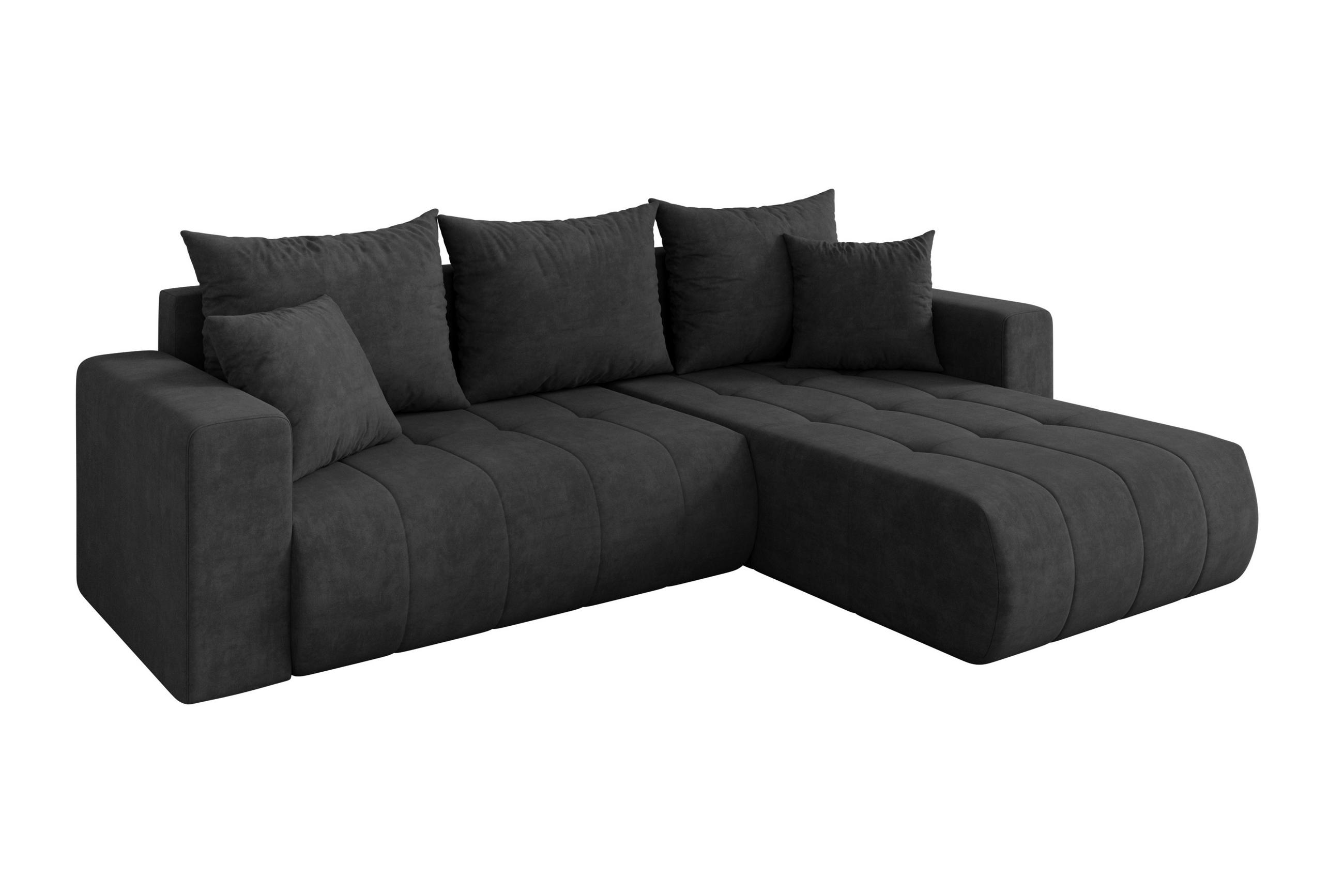 ROHOVÁ SEDAČKA s funkcí spaní, otoman vpravo MILA-L 277x194x86 tmavě šedá velur - černá/antracitová, kompozitní dřevo/textil (277/194cm) - ALTDECOR