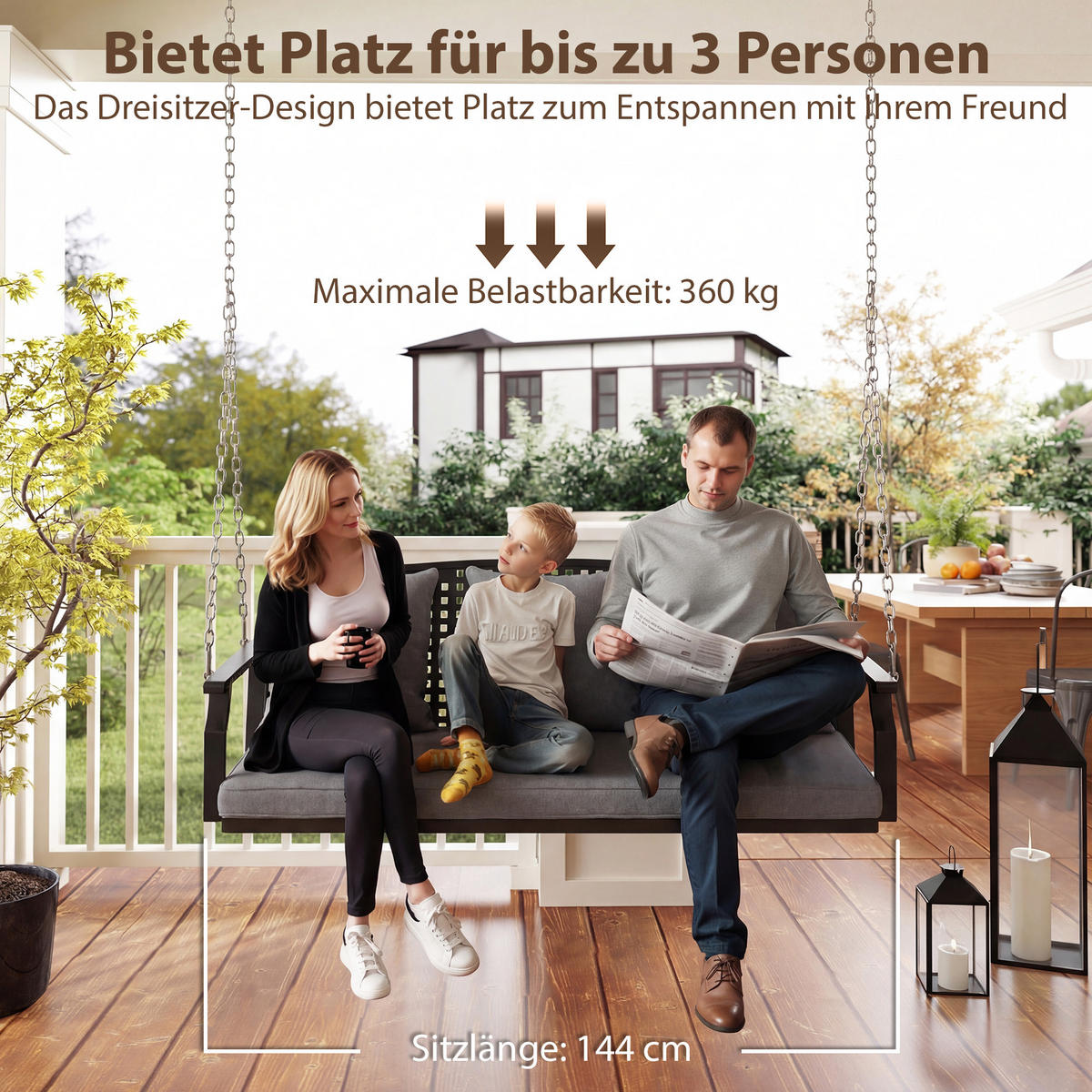 HÄNGEBANK Stahl Grau - Schwarz/Grau, Textil/Metall (66/51/154cm) - Outsunny