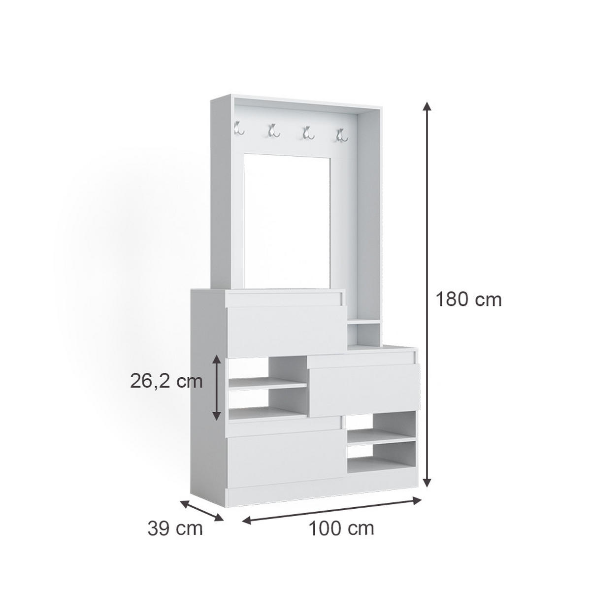 GARDEROBE Evia Weiß 100 x 180 cm - Weiß, Holzwerkstoff (100/180/39cm) - Vicco