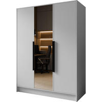KLEIDERSCHRANK Mono Lux mit Speigel, Drehtüren mit Schwarze Metallgriffe, Weiß 150/200/51 cm - Weiß, Holzwerkstoff (150/200/51cm) - WFL GROUP