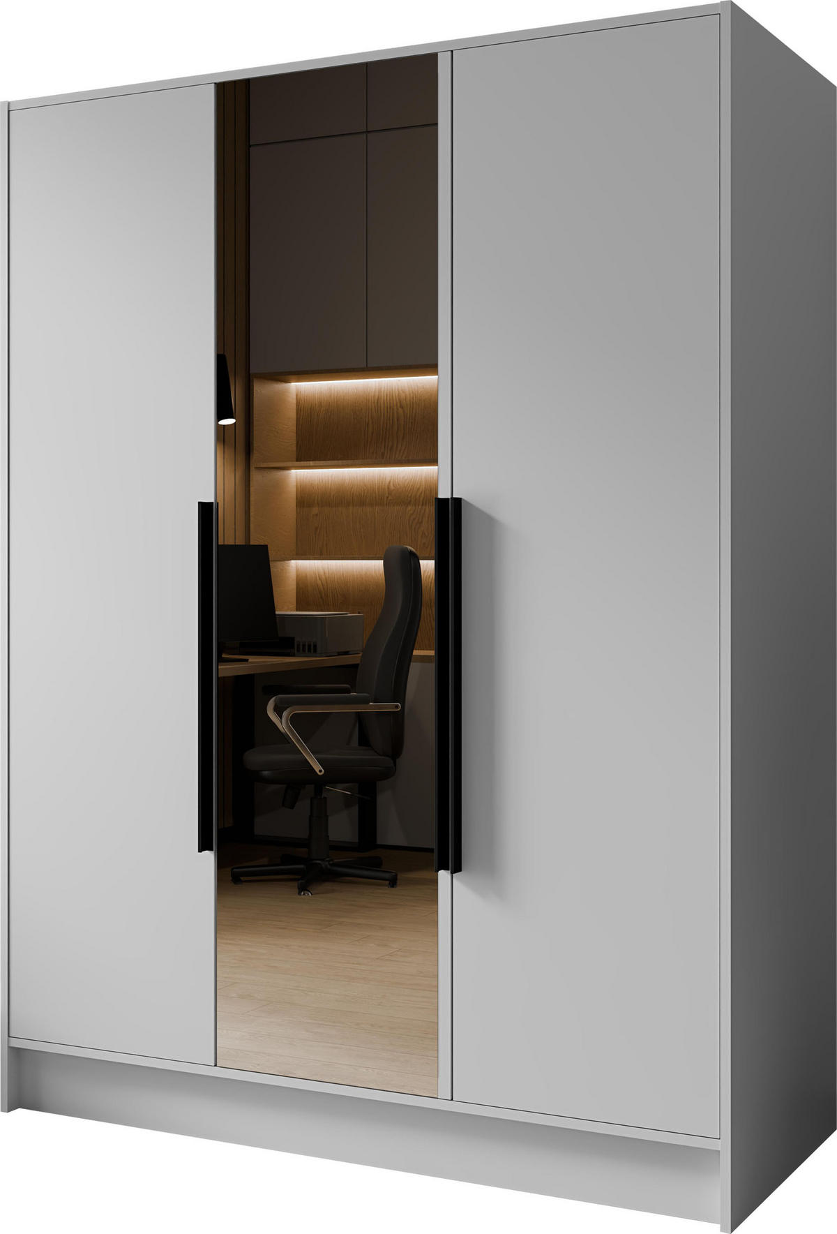 KLEIDERSCHRANK Mono Lux mit Speigel, Drehtüren mit Schwarze Metallgriffe, Weiß 150/200/51 cm - Weiß, Holzwerkstoff (150/200/51cm) - WFL GROUP