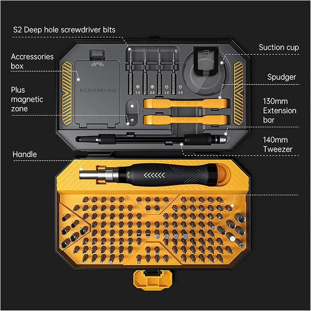 PRÄZISIONSSCHRAUBENDREHER-SET, 145-in-1, inklusive 132 Bits - Multicolor, Metall (15/15/12cm)