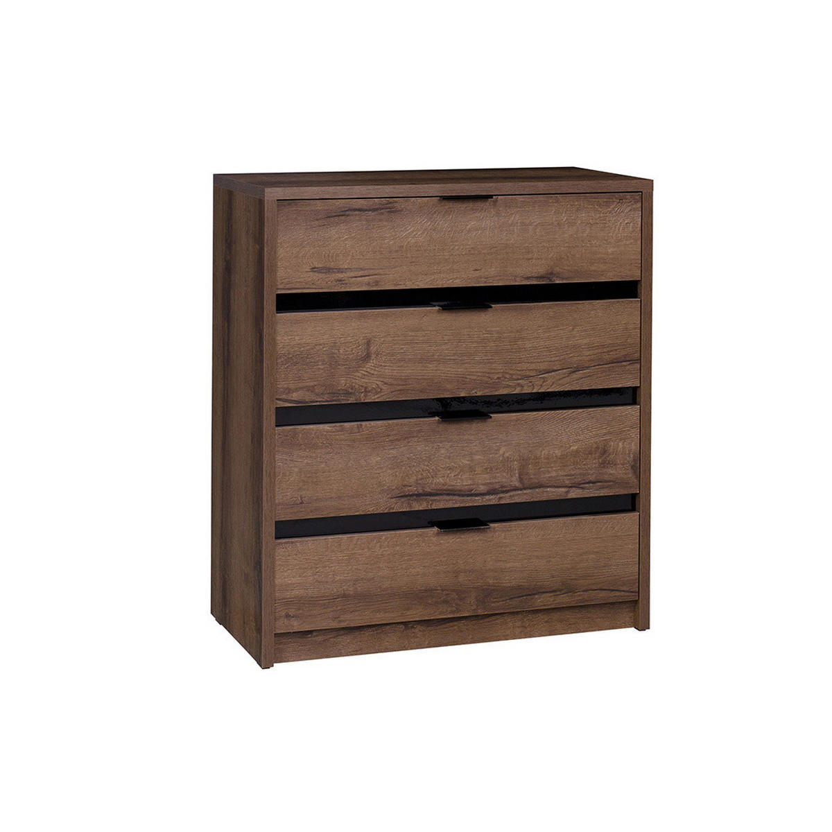 KOMMODE Martin mit vier Schubladen - Schwarz Hochglanz/Schwarz, Holzwerkstoff/Metall (81/90/40cm) - Ravio