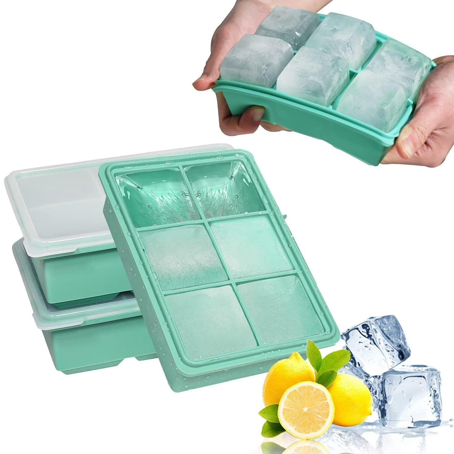 EISWÜRFELFORM 3-teiliges Set Silikon mit Deckel 18-Fach Große Eiswürfel 4,8cm - Türkis, Kunststoff (12/4.8/17cm)