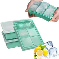 EISWÜRFELFORM 3-teiliges Set Silikon mit Deckel 18-Fach Große Eiswürfel 4,8cm - Türkis, Kunststoff (12/4.8/17cm)