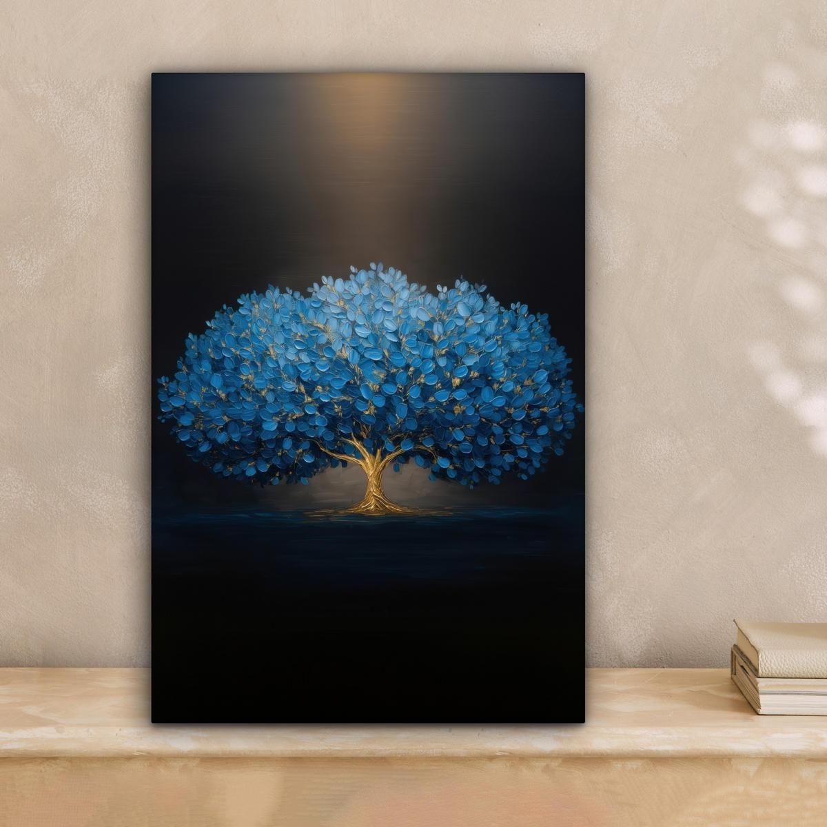 LEINWANDBILD Baum - Blau - Blätter - Pinselstriche Deko Wohnzimmer 20x30 cm - Blau, Textil (20/30cm) - MuchoWow