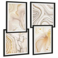 BILDER SET 4er Set - 50x50 cm & 40x60 cm Schwarzer Rahmen - Subtile abstrakte Muster - Schwarz, Kunststoff (50/50cm) - TULUP