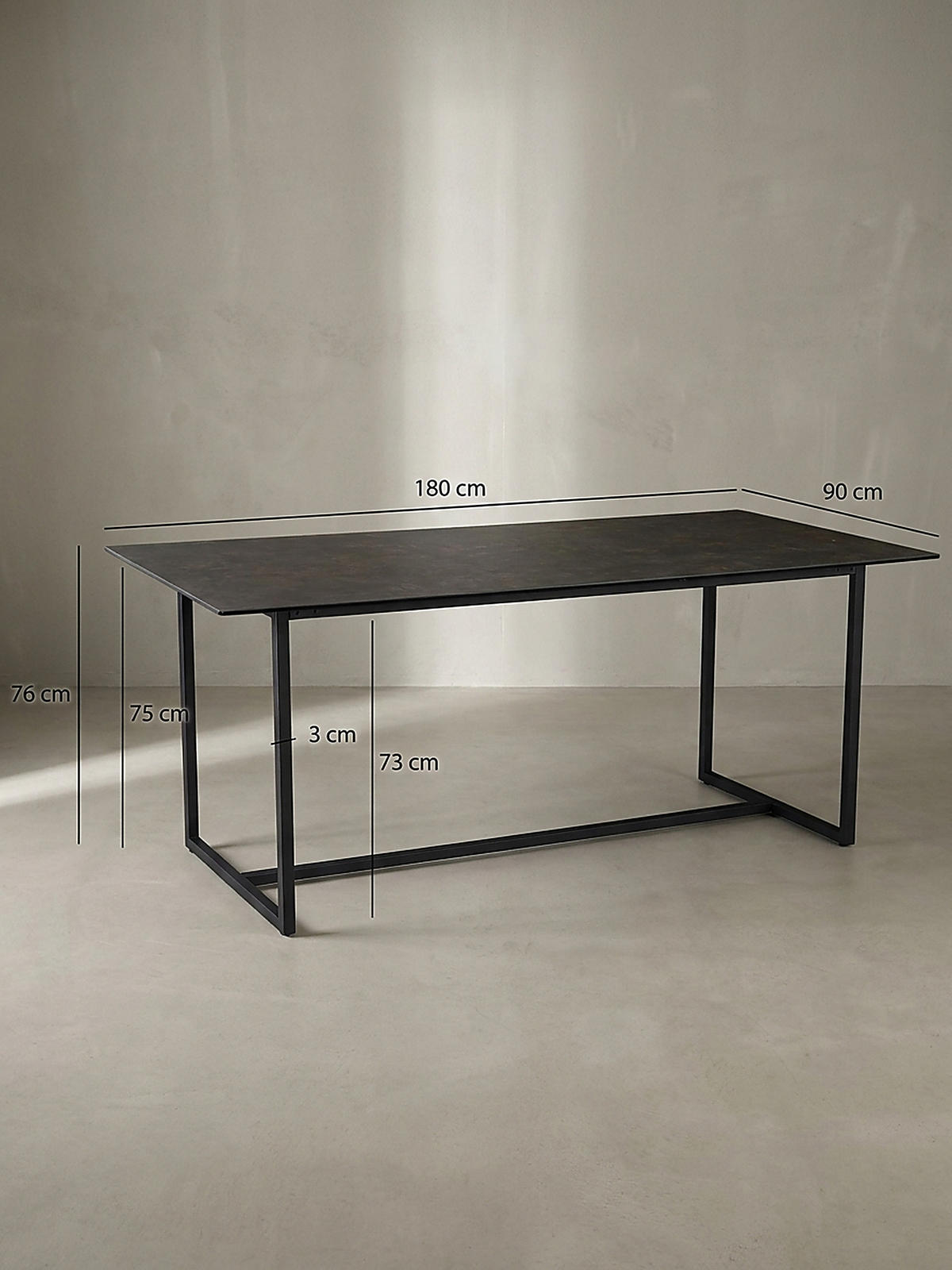 ESSTISCH Glas Keramik Marmoroptik Designer 180x90 ARCTIC, Schwarz 180x90x76 cm - Schwarz, Glas/Metall (90/180/76cm) - KADIMA DESIGN