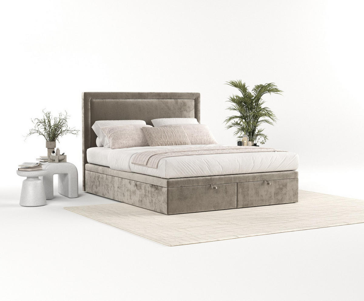 POLSTERBETT Salma mit Stauraum 120/200 cm Beige im Lotta Stoff - Beige/Schwarz, Holz/Holzwerkstoff (120/200cm) - AltaBeds