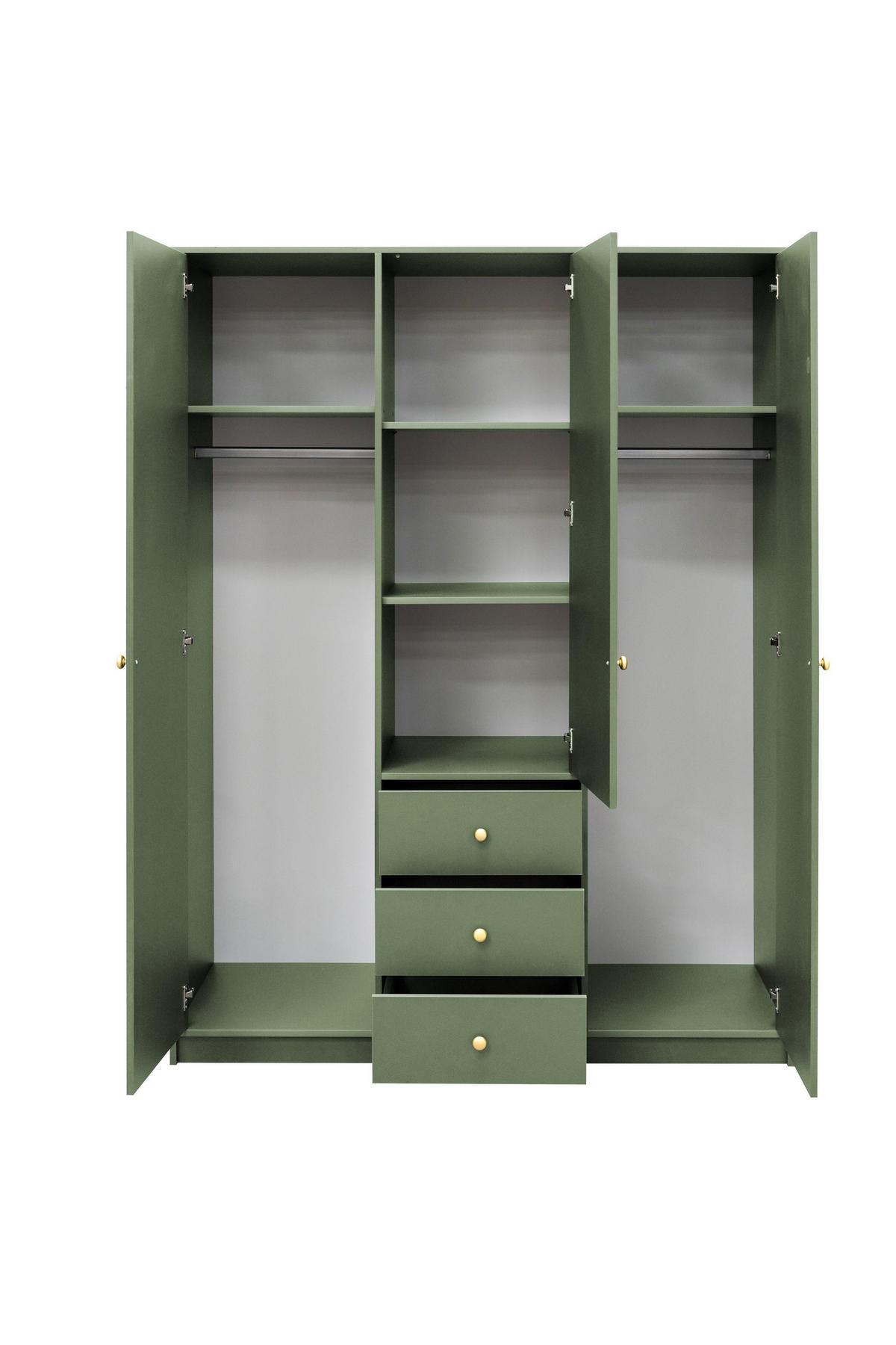 DREHTÜRENSCHRANK GALIO 149/200/57,5 cm 3-türig mit Spiegel Grün - Grün, Holzwerkstoff (149/200/57.5cm) - MASSENO