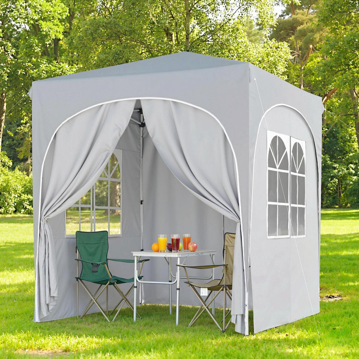 PAVILLON DE-14057 Pop-up 2/2 m, höhenverstellbar, UV50+, 4 Seitenwände Hellgrau - Hellgrau, Metall (203/251/203cm) - ComfortXL