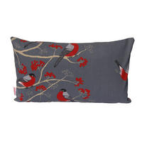 KISSENHÜLLE Beeren Vögel Baumwolle stone 50/30 cm - Grau, Textil (30/50cm) - beties Heimtextil