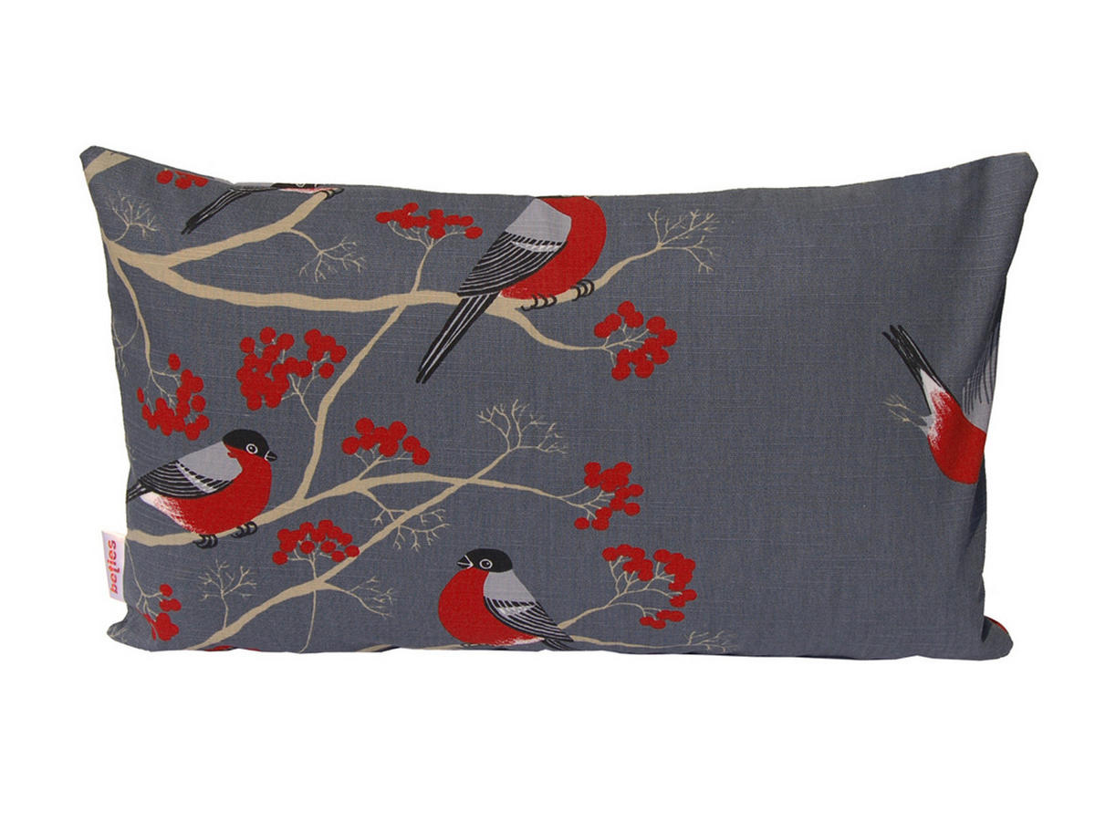 KISSENHÜLLE Beeren Vögel Baumwolle stone 50/30 cm - Grau, Textil (30/50cm) - beties Heimtextil