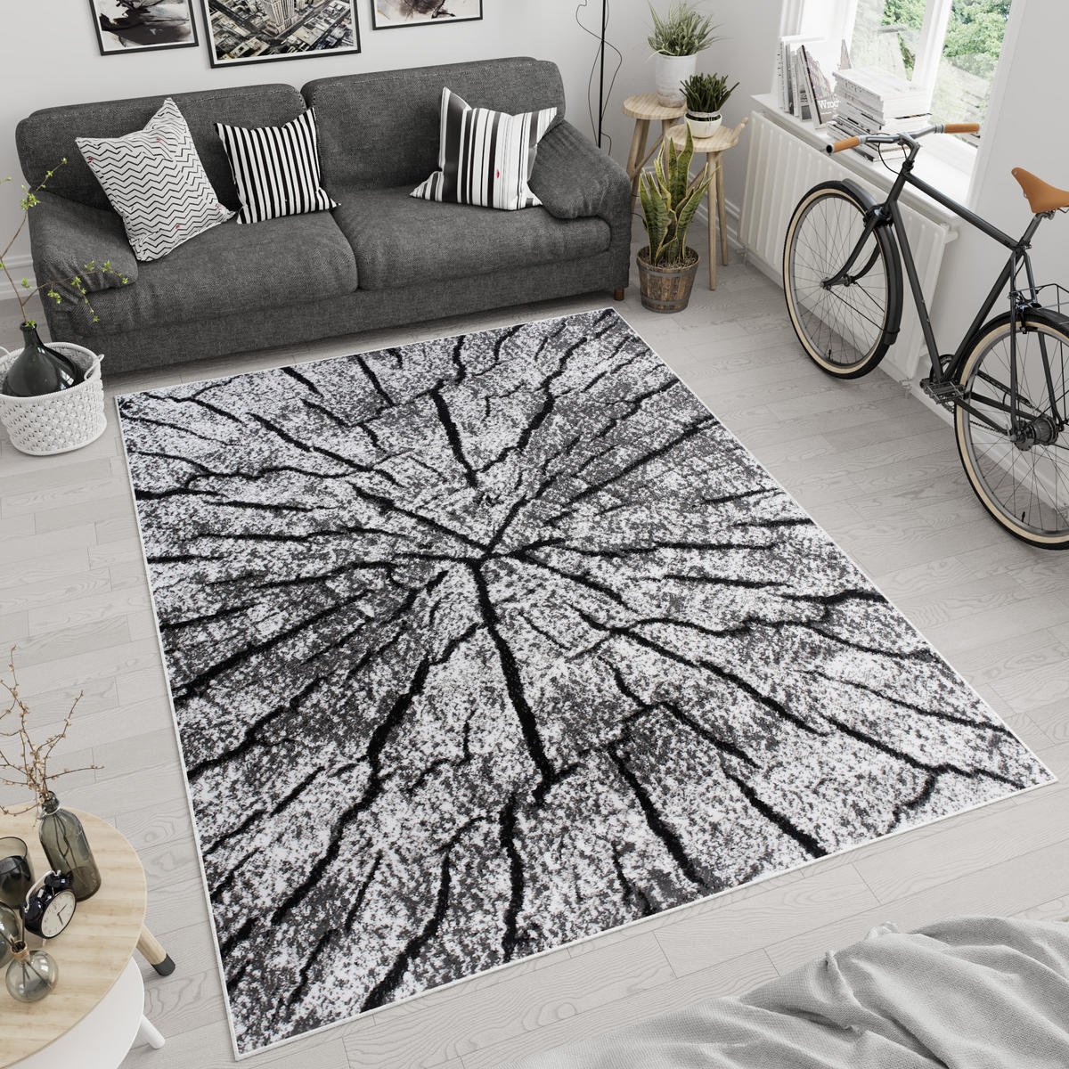 TEPPICH LUXURY Weiß Baumstamm Streifen 160/220 cm - Weiß, Textil (160/220cm) - Tapiso
