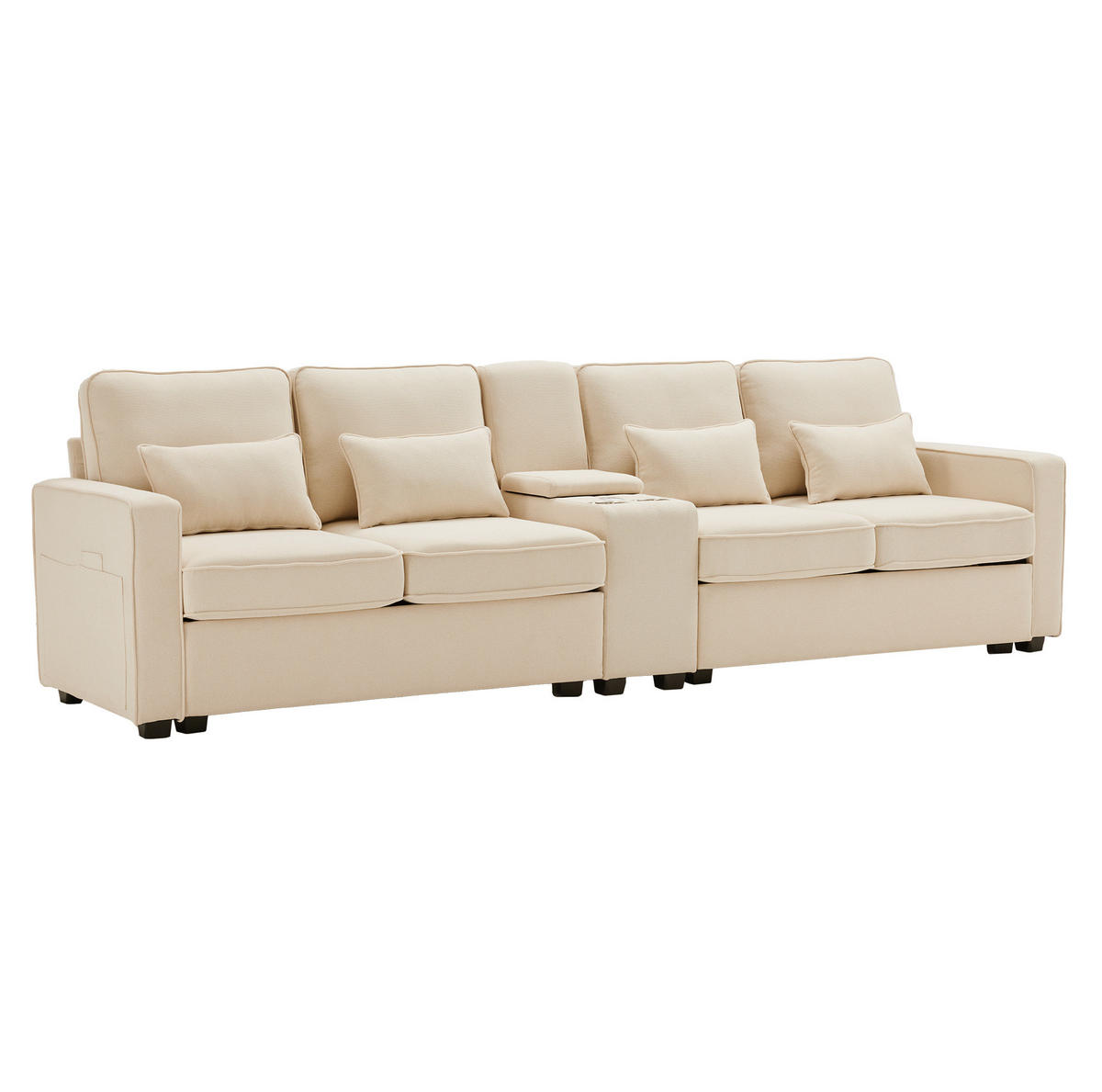4-SITZER Sofa Leinenstoff mit Konsole USB-Anschluss und 2 Getränkehaltern 290/83/88 cm Beige - Beige, Textil (88/290/83cm) - Redom