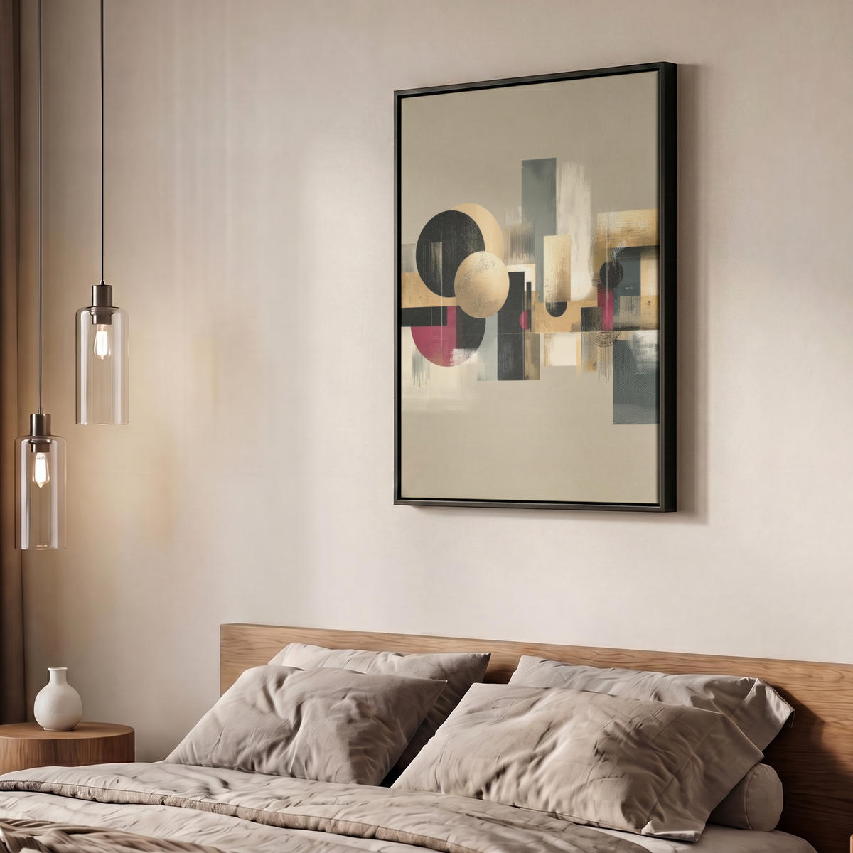 LEINWAND Bilder mit Rahmen - Abstrakt - Formen - Beige - Texturen - 50x70 - Beige, Textil (50/70cm) - MuchoWow